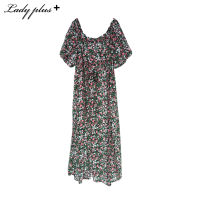 Lady Plus เดรสลายดอกไม้แขนบอลลูนสม๊อคหลัง | Floral Dress with Puff Sleeves Maxi Dress ชุดเดรสยาว สีชมพู