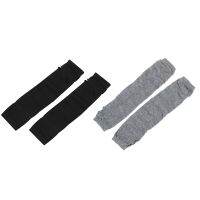 2 Pair Fashion Women Lady Girls Stretchy Soft Arm Warmer Long Sleeve Fingerless Gloves - Black &amp; Gray