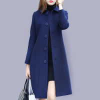 Women Warm Comfortable Pea Coat Lapel Collar Single-breasted Slim-fit Long Sleeve Simple Solid Color Mid-length Overcoat Jacket