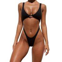 Monokini Sexy Bikini Solid Color 1 Piece Swimsuit Women SwimwearTransparent Vertical Stripes Sling String Lace Fun Beach Spa