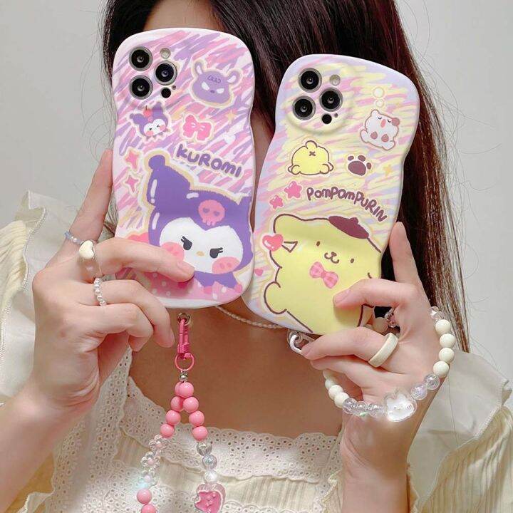 การ์ตูน-sanrio-kuromi-กรณีโทรศัพท์-lovely-onpompurin-wave-doodle-สำหรับ-iphone-14promax-13-case-11-ใหม่-12-soft-case