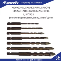 Manooby 1/5/7Pcs Cross Hexกระเบื้องBitsดอกสว่านหัวเพชรสว่านเจาะปูนHoleชุดเปิด3มม./4มม./5มม./6มม./8มม./10มม./12มม.