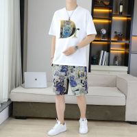 【hot seller】 casual sports suit mens trendy brand short-sleeved T-shirt with a handsome loose two-piece