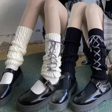 Women Knitted Leg Warmers 80s 90s Harajuku Kawaii High Heels Boots