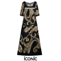 iCONiC BROWN PASSY MAXI DRESS #5801 ชุดเดรสยาว ผ้ายืด สีน้ำตาล ลายโบโฮ อก30-34" เอว29"-34" สะโพก38-42" ยาว57" แขนยาว6" เดรสชายทะเล เดนสออกงาน เดรสแฟชั่น เดรสไฮโซ