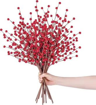 3Pcs Artificial Red Berry Stems Berries Branches for Christmas Tree Crafts  Wedding Home Holiday Decorations