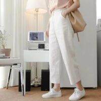 COD DSFERTGERRYYY White Straight-Leg Pants Women High Waist Drooping Summer Thin Cropped Slimming Cotton Linen Wide Leg Casual Light Color