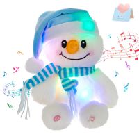 Glow Guards Christmas Plush Toy Cute Snowman Cartoon Childrens Throw Pillow With Lights Music Christmas Decor For Kids Gifts