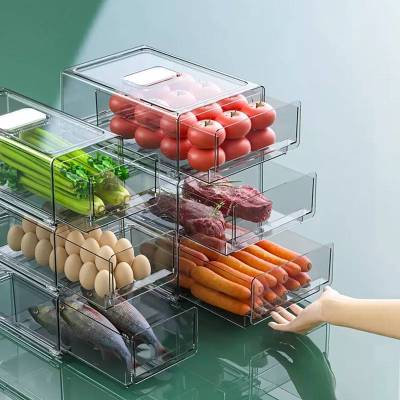 กล่องเก็บของในตู้เย็น กล่องถนอมอาหาร ลิ้นชักตู้เย็นกล่องเก็บ Stackable ตู้เย็นสำหรับห้องครัว Pantry ตู้ผลไม้ผักตู้แช่แข็ง