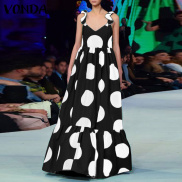 VONDA Womens Fashion V Neck Polka Dots Ruffled Collect Waist Catwalk Party