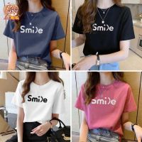 เสื้อยืดคอกลม แฟชั่น สกีนลาย Smile สีน่ารัก  TS1130