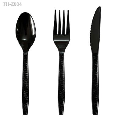 ♈☜ 30pcs Plastic Spoons Forks Knife Set Bulk Flatware Black Disposable Cutlery Reusable Plastic Tableware Racing Birthday Supplies