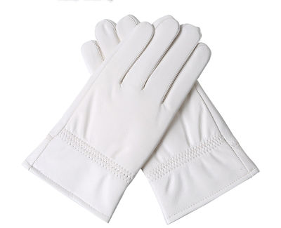 Mens Fashion Genuine Leather Winter Warm White Ceremonial Sheepskin Short Gloves Police Mittens Full Finger sporting Gloves