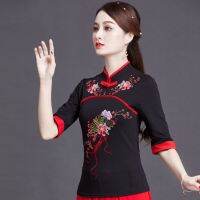 Fashion Casual Elegant Summer Embroidery Ethnic Style Women Clothes Shirts For Women T-Shirts Y2k Tops Vintage Women Clothing