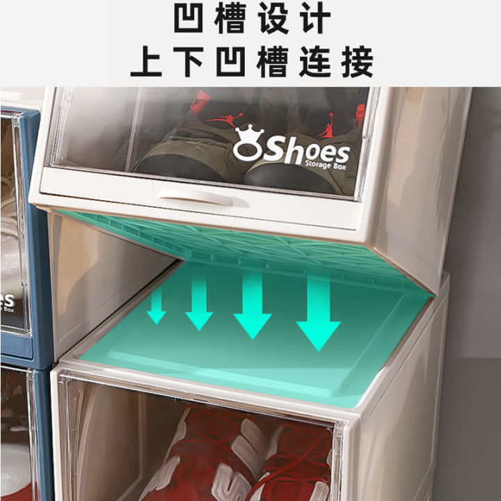 กล่องเก็บของรองเท้าใส-aj-หนาเป็นพิเศษตู้มีลิ้นชักของใช้ในครัวเรือนกันฝุ่นอุปกรณ์-kotak-penyimpanan-sepatu-คุณภาพสูงช่วยในระดับสูง