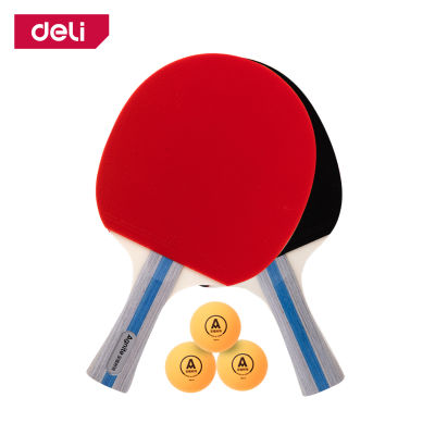 Deli ไม้ปิงปอง ไม้ปิงปองแพ็คคู่ ไม้ปิงปองพร้อมใช้งาน แถมฟรีลูกปิงปอง 3 ลูก หน้ายางมีคุณภาพ ใช้งานได้นาน อุปกรณ์กีฬา table tennis racket