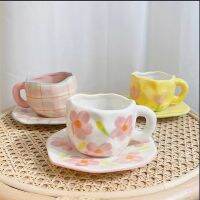 Japanese Ceramic Tulip Coffee Cup With Saucer For Microwave Dishwasher Tea Cup Saucer Handmade espresso cups Gifts