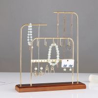 Earring Holder Metal Earring Stands and Displays with Wooden Base, Jewelry Storage Hanging Shelf for Girl Woman