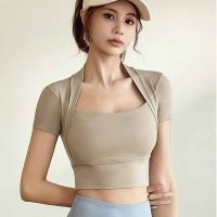 Yoga Shirts Fake Two Pieces Right Angle Shoulder Shirts Gym T-shirt Crop Workout Fitness Tops Yoga Crop Top Short Sleeve Shirt