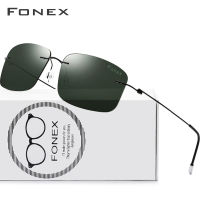 FONEX Titanium Alloy Rimless Sunglasses Polarized Men Square Light Weight Sun Glasses for Women Screwless Eyewear 8203