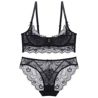 2023 Korean Lingerie Set Sexy Womens Underwear Transparent Bra Party Sets Lace Lingerie Bra Set Plus Size Underwear Ultra-Thin Cup