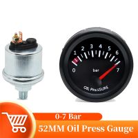 ✉❒ 12V Oil Pressure Gauge 7 Bar With White Backlight 1/8NPT Oil Press Sensor 52mm Oil Press Meter Fit Gasoline Vehicle