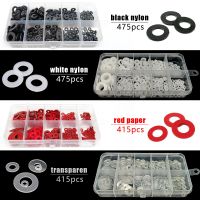 415475pc M2 M2.5 M3 M4 M5 M6 M8 Nylon Transparent Red Steel Paper Plastic Flat Washer Spacer Insulation Gasket Ring Kit Set