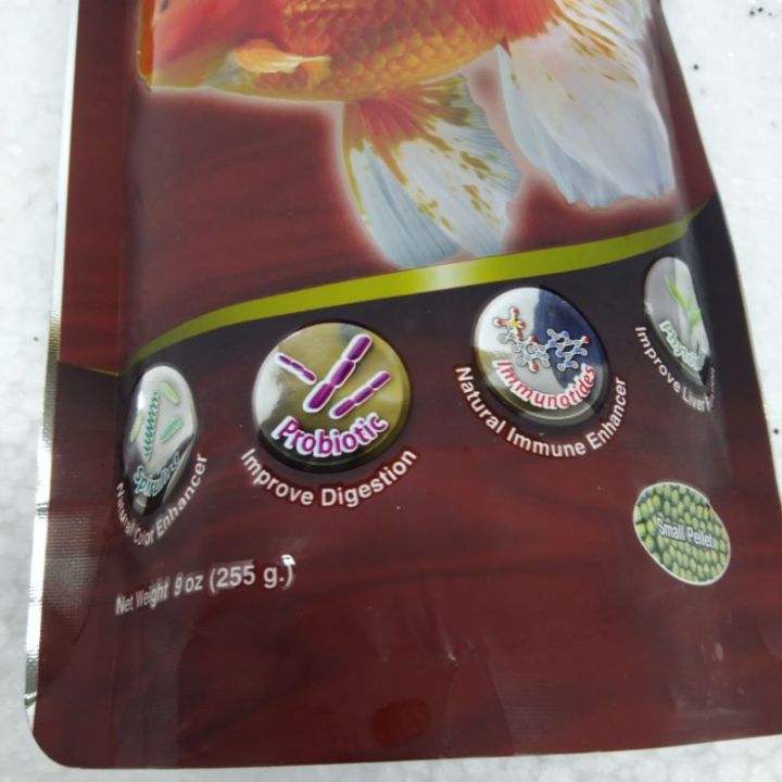 kanshou-gold-255-g-อาหารสำหรับปลาทอง-สูตรผสมสาหร่ายสไปรูลิน่าและโปรไบโอติกส์-เร่งสีเร่งโต-ป้องกันโรค