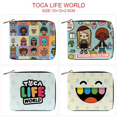TOCA LIFE:WORLDS Men Women Kids Cartoon Zipper Wallet Short Wallet Cartoon Student Pu Half-Fold Leather Wallet Card Holder Coin Purse