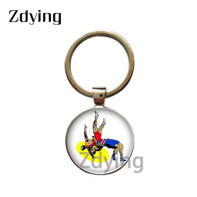 【CW】▬▦  ZDYING Wrestling Wrestler Chains Keychain Glass Photo Car Pendant Charms Jewelry DC120