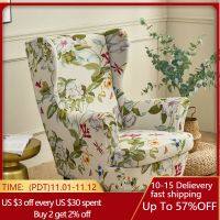 Floral Printed Wing Chair Cover Stretch Spandex Armchair Covers Nordic Removable Relax Sofa Slipcovers With Seat Cushion Covers