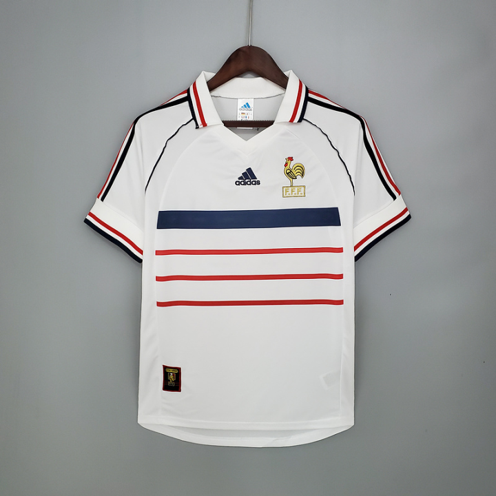 ฝรั่งเศสเสื้อฟุตบอลสำหรับชายขนาด-s-2xl-france-away-retro-ฟุตบอลฝรั่งเศส1998-1982-1998-2000-2004-classic-jersey-ฟุตบอลเสื้อฟุตบอลคลาสสิก-retro-กีฬาเจอร์ซีย์เสื้อฟุตบอล