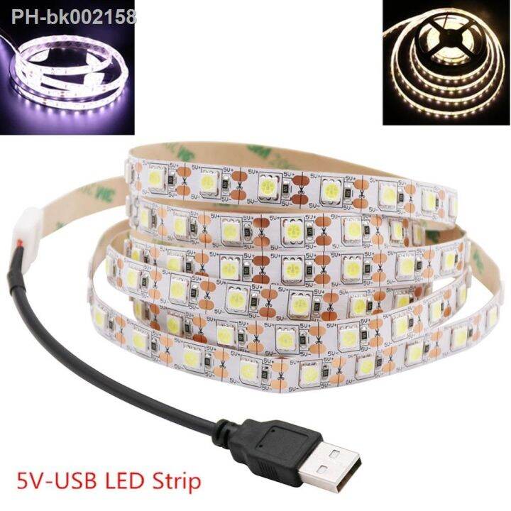 5v-led-strip-light-2835-5050-smd-usb-battery-powered-flexible-led-tape-cold-white-warm-white-ribbon-light-for-home-decoration