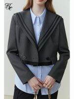 เสื้อแจ็กเก็ตขนาดเล็กคอมมิวเตอร์สีกรมท่าสำหรับผู้หญิงสไตล์ใหม่ Casual Suit Blazer สั้นฤดูใบไม้ผลิและฤดูใบไม้ร่วง