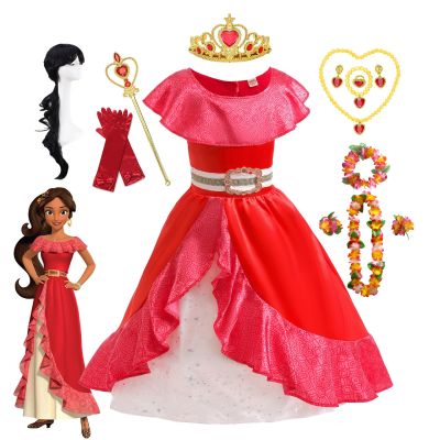 Elena Of Avalor Princess Costume Girl Disney Anime Role Play Clothes Halloween Carnival Cosplay Outfit Kid Red Ruffle Long Dress