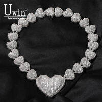 Uwin Heart สร้อยคอ Big Heart Cubic Zirconia Micropave เชื่อมต่อ To End Charm เครื่องประดับผู้หญิงอุปกรณ์เสริม Gifts