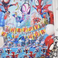 Spidey และ Amazing Friends ชุดช้อนส้อมถ้วยแผ่นผ้าเช็ดปากผ้าปูโต๊ะแบนเนอร์วันเกิดตกแต่ง Baby Shower Party Supplies-Heliru