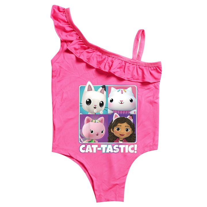 ชุดว่ายน้ำชุดว่ายน้ำลายการ์ตูนแขนกุดสำหรับชุดชายหาดของเด็กทารกเด็กผู้หญิงตุ๊กตาแมวชุดอาบน้ำ-gabby-หนึ่งชิ้น