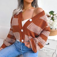 ▤♂ 2023 Cardigans Striped Buttons Sleeve Knitting Sweater