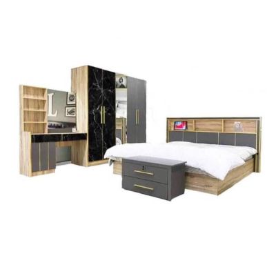 ชุดห้องนอน 5/6 ฟุต // MODEL : BLACK-GOLD ดีไซน์สวยหรู สไตล์ยุโรป ประกอบด้วย ( เตียง+ตู้เสื้อผ้า+โต๊ะแป้ง ) แข็งแรงทนทาน