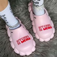 Letter Print Home Platform Slippers Shoes for Women Summer Beach Bubble Slides Sandals Outdoor Non Slip Flip Flops Cloud Slipper