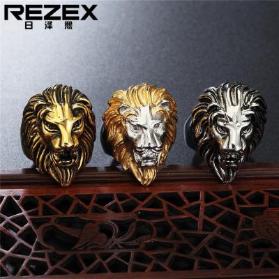 REZEX เครื่องประดับบุคลิกภาพย้อนยุคหัวสิงโตแหวนไททาเนียมของผู้ชายมีหลายสีให้เลือก