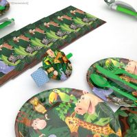 ☑♈☄ Jungle Animal Supplies Disposable Tableware Happy Birthday Party Decor Kids Boy Forest Jungle Safari Birthday Party Decoration