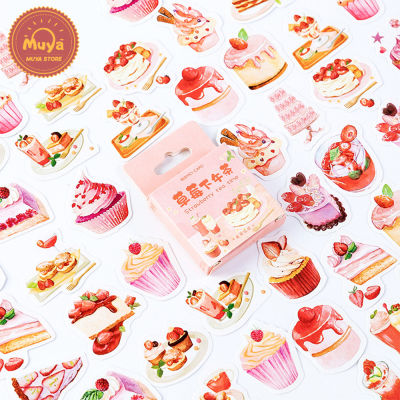 MUYA 46 Pcs/Box Strawberry Tea Time Stickers for Journal Sweet Cake Dessert Decor Decal for Scrapbook Diary DIY Sealing Sticker