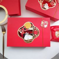 กล่องใส่ขนม กล่องกระดาษ กล่องคุ๊กกี้แบบแบ่ง 6 ช่องสีแดง  แพค 5 ใบ (ไม่รวมถุงหิ้ว)