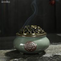 (Gold Seller) Celadon Incense Burner Ceramic Aromatherapy Furnace Incense Censer Antique Alloy Sandalwood Incense Holder Buddha Tea Ceremony