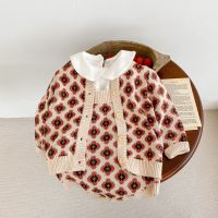 [COD] ins2022 autumn baby childrens sweater four-leaf clover girl knitted cardigan romper two-piece suit