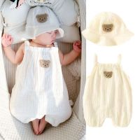 2PCS Summer Baby Clothes Set With Cap Toddler One Piece Cute Bear Sling Romper Fisherman Hat Infant Girl Boy Jumpsuit Outfit  by Hs2023