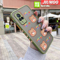 เคส JIUMOO สำหรับ VIVO V21 4G เคส V21s V21 5G เคสแฟชั่นหมีสุขสันต์วันหมีมีน้ำค้างแข็งโปร่งใสแข็งลายขอบสี่เหลี่ยมด้านข้างเคสนิ่มป้องกันกล้องปลอกซิลิโคน