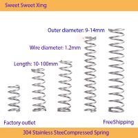 304 Stainless Steel Size Spring Shock Absorption Precision Compression Spring Strong Return Diameter 1.2mm 10PCS Nails Screws Fasteners